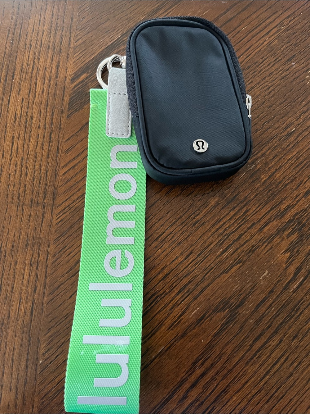 lululemon athletica Black Phone Pouch with Bright Green Logo Strap